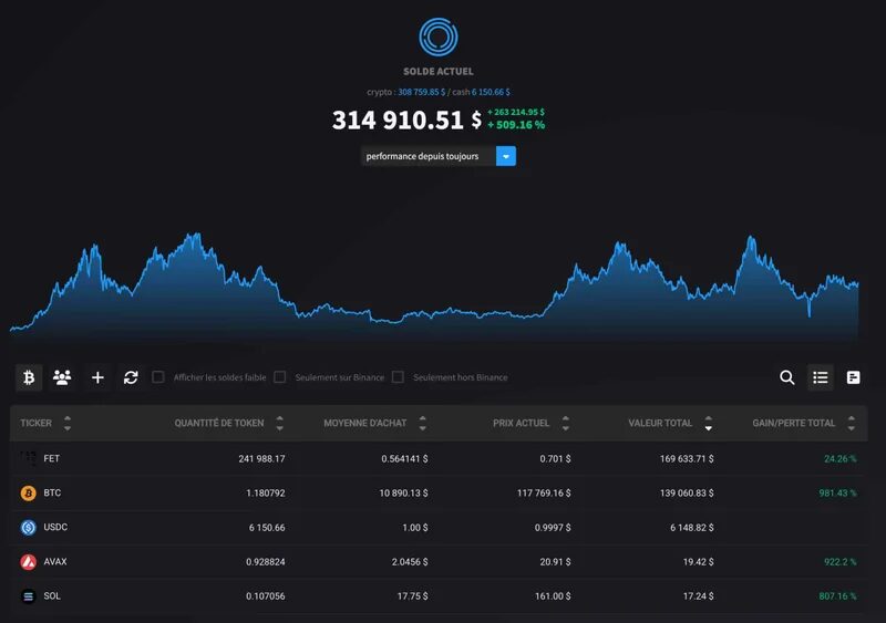 Interface de gestion multi-portefeuilles de CryptoInvestYL